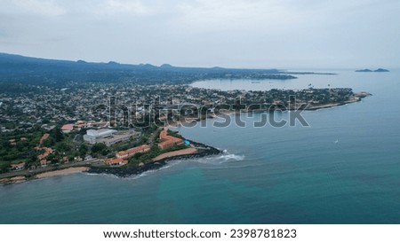 Aerial view from the sea from Sao Tome city,Sao Tome e Principe,Africa Royalty-Free Stock Photo #2398781823