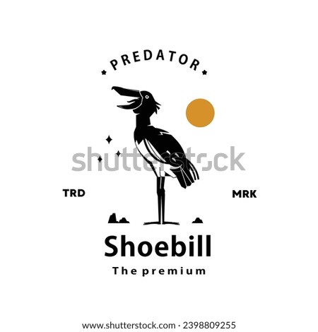 vintage retro hipster shoebill logo vector outline silhouette art icon
