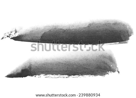 Black watercolor hand painted brush strokes  isolated on white background, grunge paper  texture,  (with clipping path)