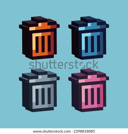 Isometric Pixel art 3d of trash can bin icon for items asset. Trash icon on pixelated style.8bits perfect for game asset or design asset element for your game design asset.