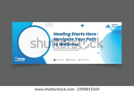 Medical banner cover social media and website design template. Horizontal header page. blue element colors. photo space, cover background for website, Social Media ads.