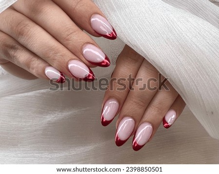 Radiant Pink Harmony: Red Chrome French Tips in Captivating Nail Art Composition