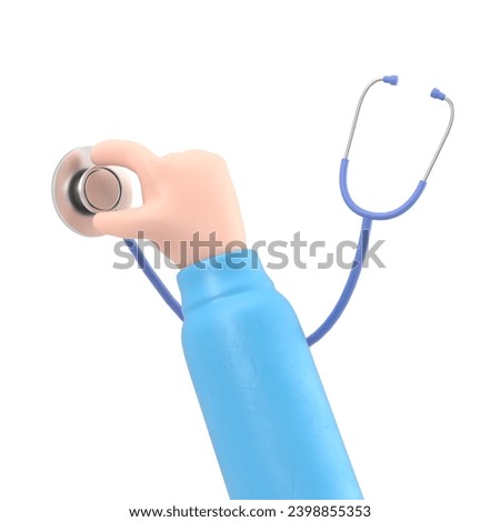 Cartoon Gesture Icon Mockup.3d rendering. Doctor cartoon hand with stethoscope. Healthcare illustration. Medical clip art.3D rendering on white background.
