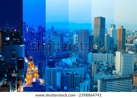 A sliced time lapse photography of panorama cityscape in Osaka