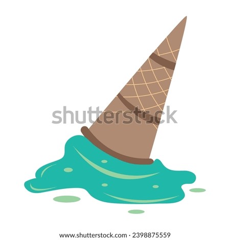 Melted ice cream and cone on the floor illustration.  Melted ice cream and cone on the floor.