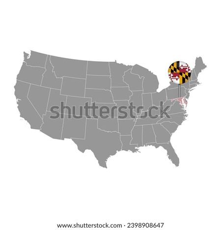 Map pointer with flag of Maryland. Vector illustration.