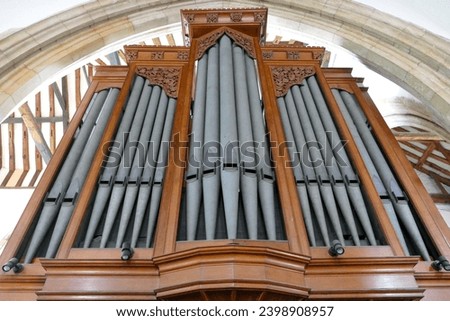 Pipe organ instrument in cathedral or church