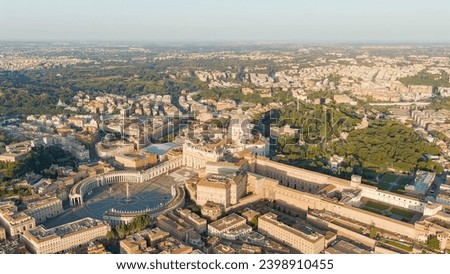 Rome, Italy. View of the Vatican. Basilica di San Pietro, Piazza San Pietro. Flight over the city. Morning hours, Aerial View   Royalty-Free Stock Photo #2398910455
