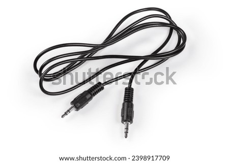 Black analog audio cable with stereo connectors mini jack on the edges on a white background
 Royalty-Free Stock Photo #2398917709