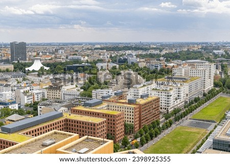 Aerial view of Berlin with green rooftops in Germany Europe