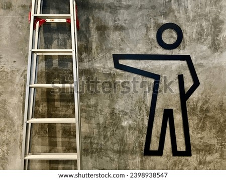 icon pointing to the men's toilet with a hand raised towards a folding ladder