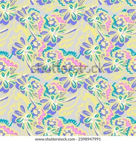 Decorative seamless vector colorful urban pattern with flowers and leaves