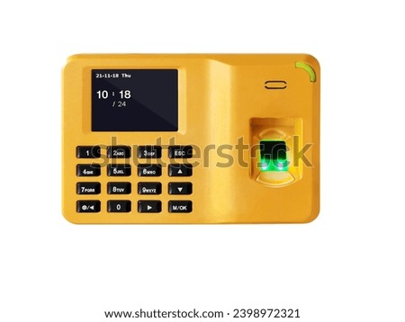 Fingerprint scanner, company time attendance sensor, time attendance recorder, encrypted for identity verification or electronic signature. isolated on white background