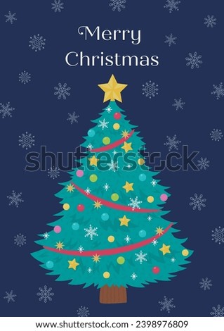 Christmas tree clipart. Christmas card design material. Christmas tree shining in the snowy night sky.