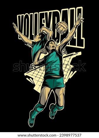 Volleyball player smashing the ball, designs for apparel, competition mascot, team logo and other printing needs, vector illustration volleyball
