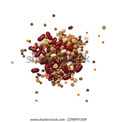 Mixed beans isolated on white background. different legumes on top. Mix legumes and cereals on white, top view.  Royalty-Free Stock Photo #2398991509