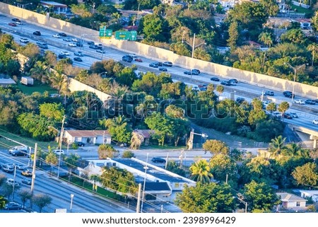 Miami Interstate aerial view at sunset.