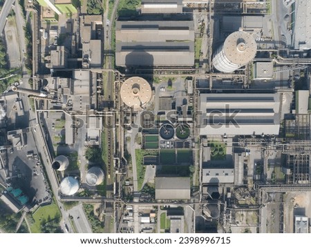Aerial drone top down view Metal production, Industrial complex, Steel manufacturing, Germany.