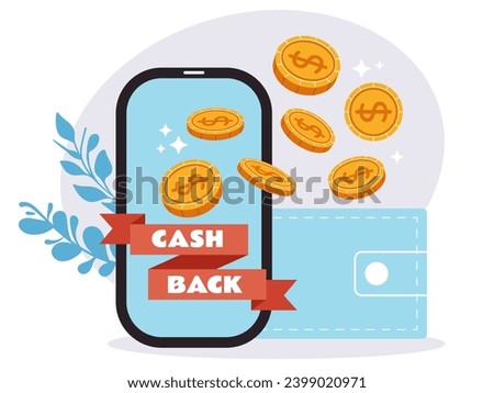 Cash back offer credit card mobile phone technology concept. Vector design graphic illustration
