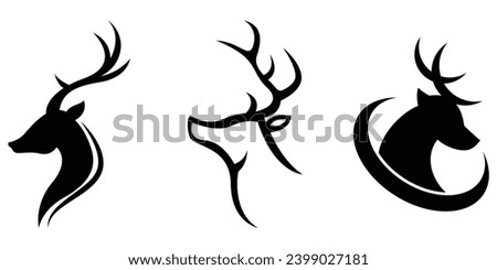 Deers Head Black Vector Silhouette, Silhouette Head of Reindeers Hand Drawn, Deers Head Icon Logo vector Isolated, Set of Deers Head Silhouette, Vector Illustration, Collection of Deers Silhouette