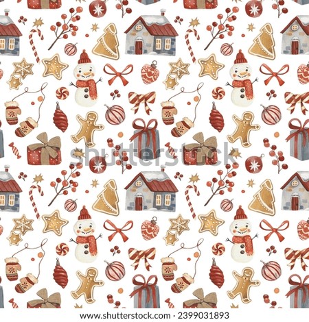 Christmas pattern Seamless pattern Christmas illustration Christmas print watercolor illustration cozy winter cookie snowman house clip art png Christmas clip art watercolor clipart 
gingerbread 