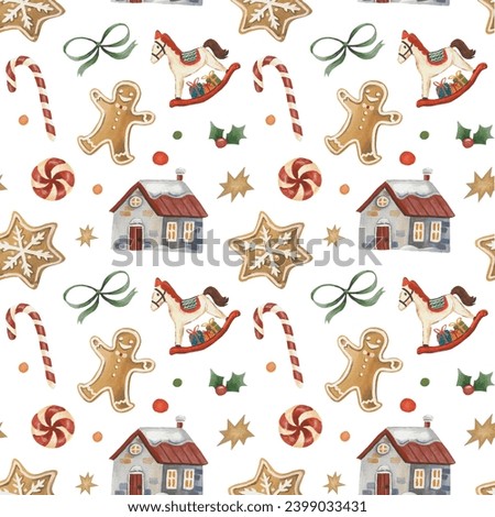 Christmas pattern Seamless pattern Christmas illustration Christmas print watercolor illustration cozy winter cookie snowman house candy clip art png Christmas clip art watercolor clipart