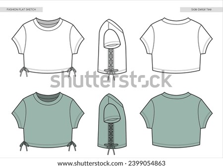 Lace up detail T shirt Fashion flat sketch. Royalty-Free Stock Photo #2399054863