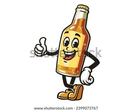 Beer Bottle with thumbs up hand cartoon mascot illustration character vector clip art