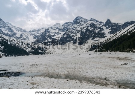 Scenic Landscape at Morskie Oko Lake in Poland Tatra Mountains at Winter.