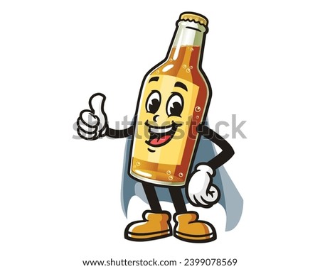 beer bottle superhero cartoon mascot illustration character vector clip art