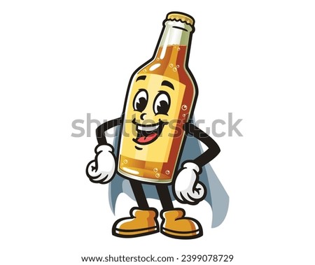laugh beer bottle superhero cartoon mascot illustration character vector clip art