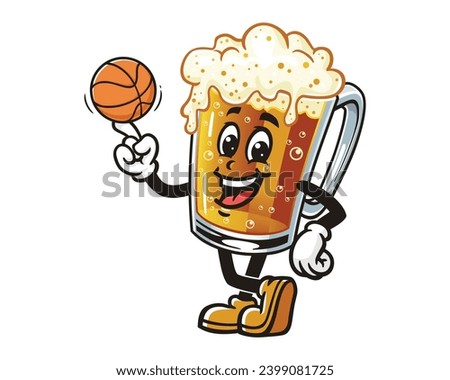 Beer Glass Mug playing basketball cartoon mascot illustration character vector clip art