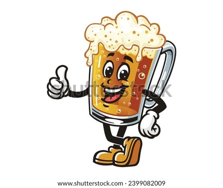 Beer Glass Mug with thumbs up cartoon mascot illustration character vector clip art