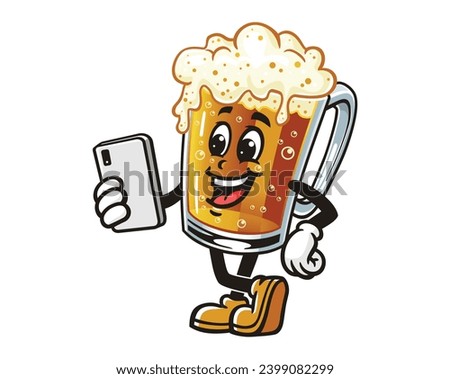 Beer Glass Mug playing gadgets cartoon mascot illustration character vector clip art
