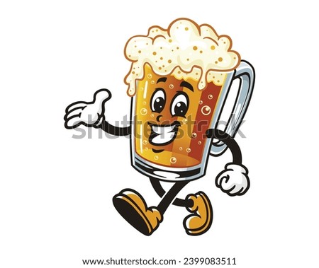 Walking Beer Glass Mug cartoon mascot illustration character vector clip art design