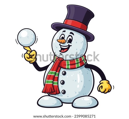 snowman playing snowballs cartoon mascot illustration character vector clip art