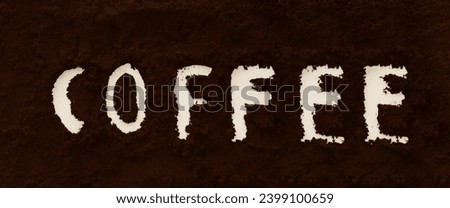 Coffee powder dust make wording COFFEE made from coffee beans. isolated on  white background.  picture for advertise, project. handwritten word, letters