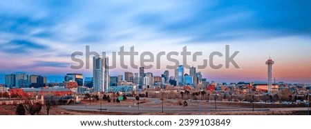 Denver, Colorado, USA downtown city skyline panorama at twilight.