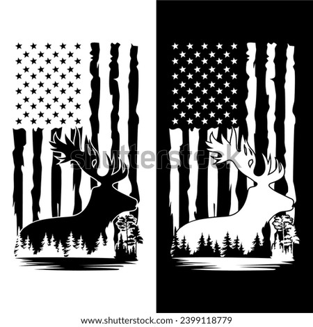 Distressed american flag with deer hunting design illustrator
