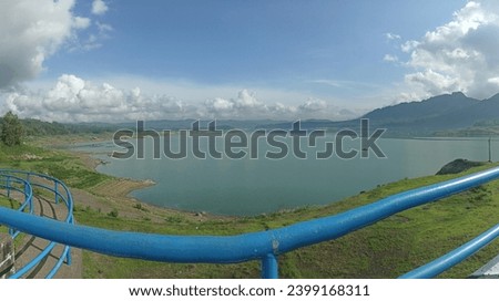 panoramic photography of Wadaslintang Reservoir lake, Indonesia. 