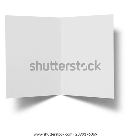 Blank book isolated on white Opened and closed blank greeting card Mockup, Top view on leaflet or invitation, 3d rendering. Royalty-Free Stock Photo #2399176069