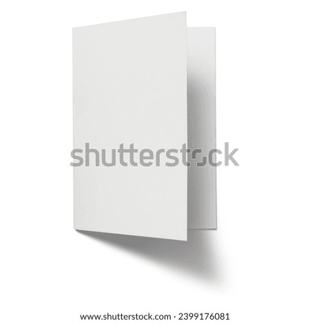 Blank book isolated on white. Opened and closed blank greeting card Mockup, Top view on leaflet or invitation, 3d rendering. Royalty-Free Stock Photo #2399176081