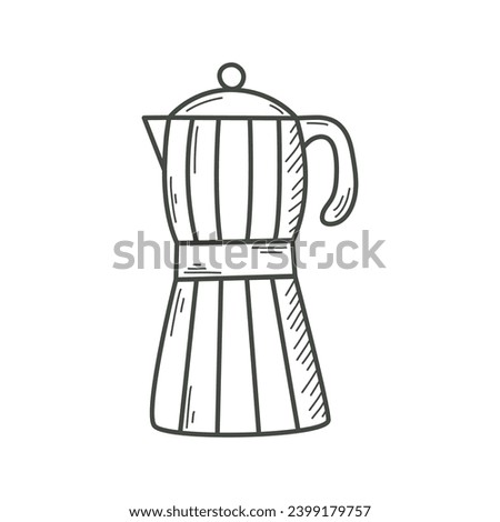 Classic coffee maker doodle sketch style. Clip art kitchen appliance for making espresso. Coffee pot hand drawn vintage engraving, isolated vector illustration