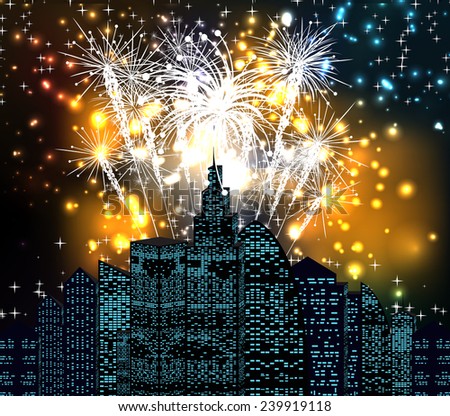 new year with fireworks night skyline