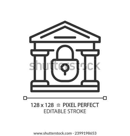 2D pixel perfect editable black closed bank icon, isolated simple vector, thin line illustration representing economic crisis.