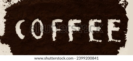Coffee powder dust make wording COFFEE made from coffee beans. isolated on  white background.  picture for advertise, project. handwritten word, letters