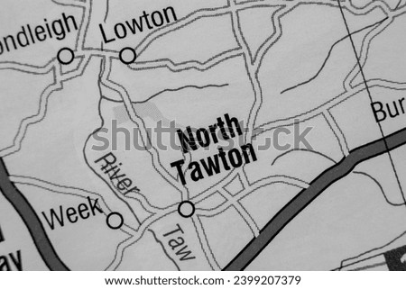 North Tawton, Devon, England, United Kingdom atlas local map town and district plan name in black and white