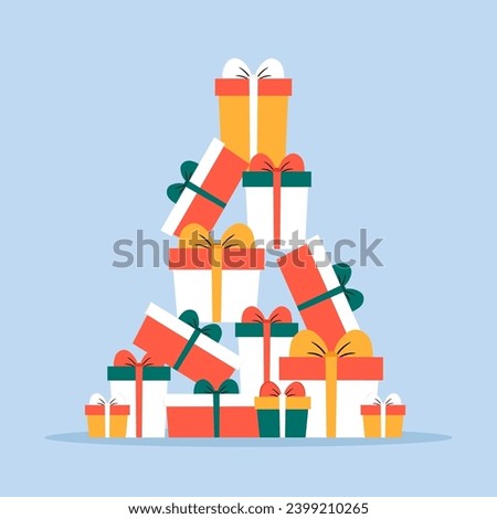 Christmas season illustration concept. Retro color gift boxes making pine tree shape.