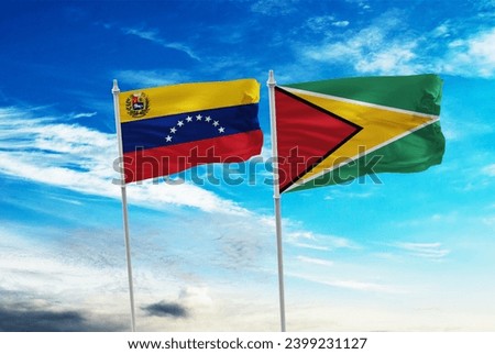 flag guyana and venezuela. venezuela annexation guyana. Guayana Esequiba. Oil discovery  Royalty-Free Stock Photo #2399231127
