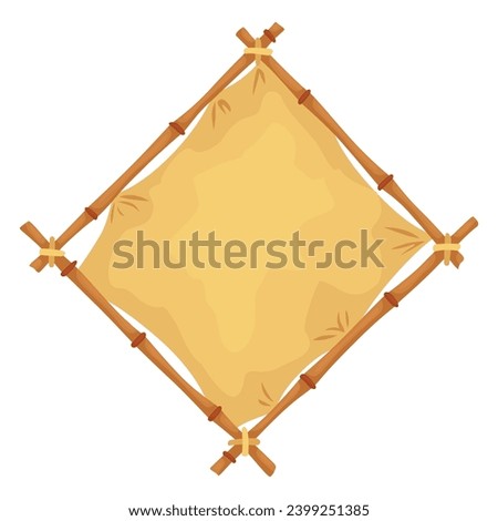 Bamboo frames parchment icon. Wooden tropical stick border. Signboard cartoon or blank papyrus banners. Vector illustration isolated on white background